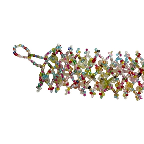 Colorful Glass Chip & Seed Beaded Lattice Stretch Wide Bracelet - Picture 10 of 14